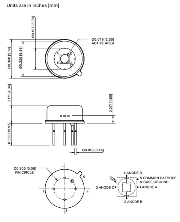 Mechanical Drawing - Advanced Photonix APX-VNG0031PSD Extended Visible InGaAs PSDs